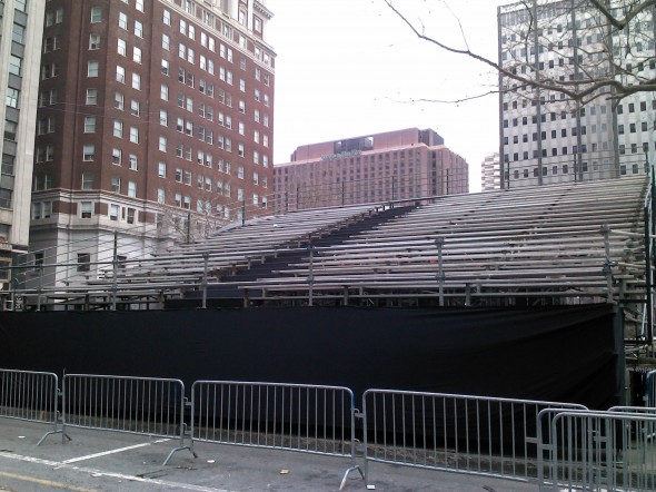 Finished bleacher system for the Mummer's Parade